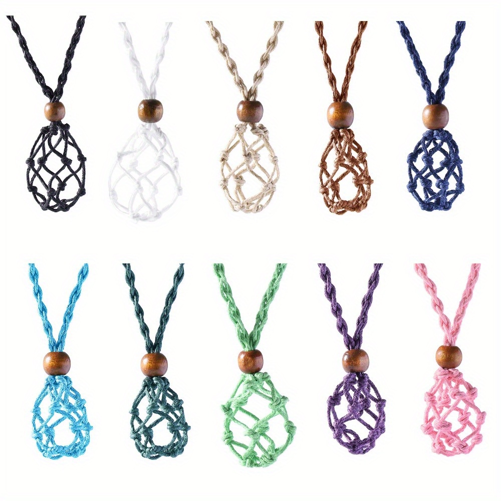 

Collier Ajustable -Chic avec Pierre Naturelle & de Cristal - Cordon Tissé à Multicolore avec Perle en Bois , Pendentif d'Inspiration Vintage pour Tenue Décontractée & Sport, Cordon de Collier