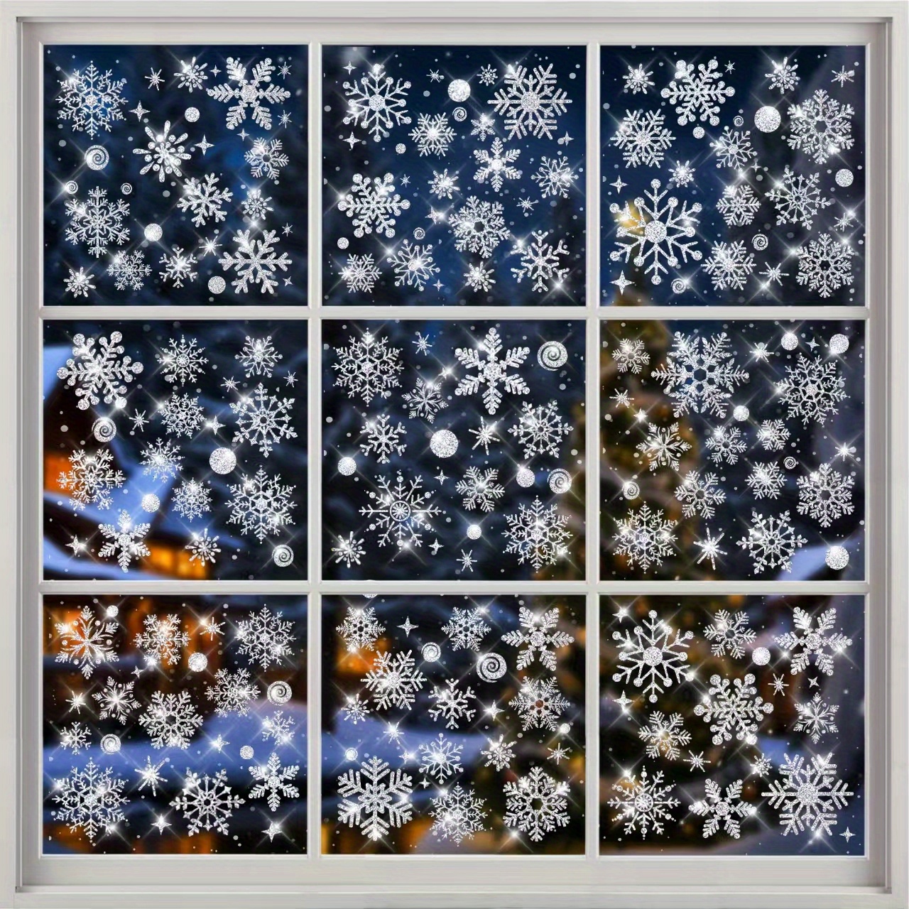Image of 147pcs Glitter Snowflake Window Clings, Christmas Window Clings For Glass Windows, Double Sided Reusable Christmas Window Stickers& Decals, Winter Clings For Christmas Window Decorations