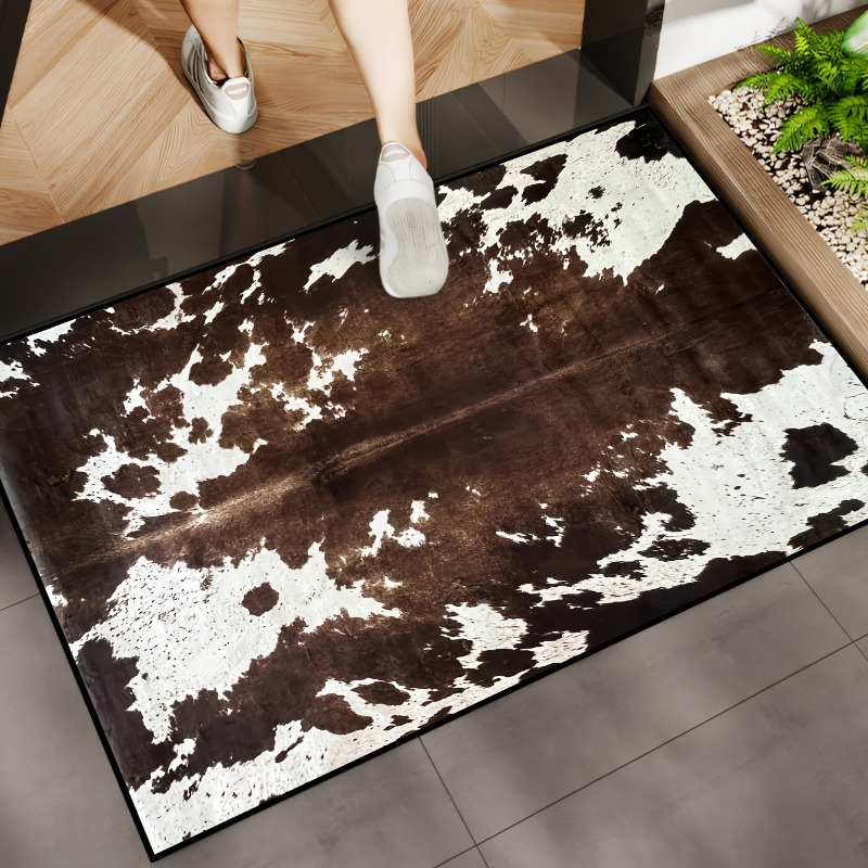 

Fashion Cowhide Pattern Doormat - Quick-dry, Non-slip, Machine Washable, Polyester Fiber Mat For Kitchen, Living Room, Bathroom - Home Decor