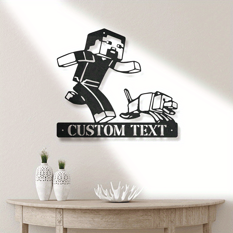 customizable black metal wall art personalized gaming character cutout plaque for home office garden patio decor   metal housewarming gift details 4