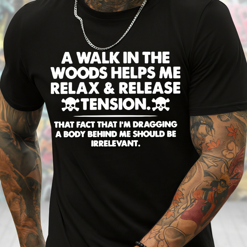 

Men's Funny "a Walk Me Relax" Graphic Cotton T-shirt - Casual Crew Neck, Black With , 100% Cotton, Machine Washable, , Apparel | Skull Graphic Tee |