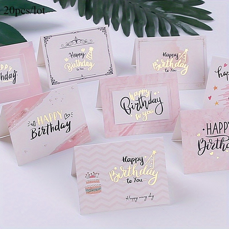 

20pcs/lot Hot Stamping Birthday Gift Folding Greeting Card 9.3cm/14cm Small Gift Cake