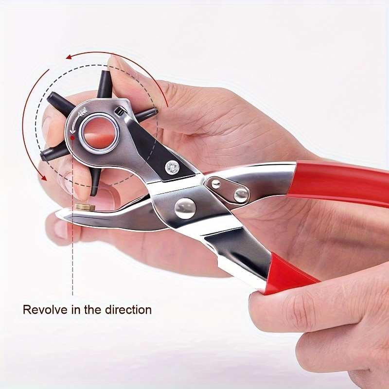 

1pc Heavy Duty Stainless Steel Leather Hole Punch Tool - 4.5/4/3.5/3/2.5/2mm Sizes - Manual Rotary Puncher For Belts, Watch Bands, Handbags - Labor-saving, Craft & Repair Pliers