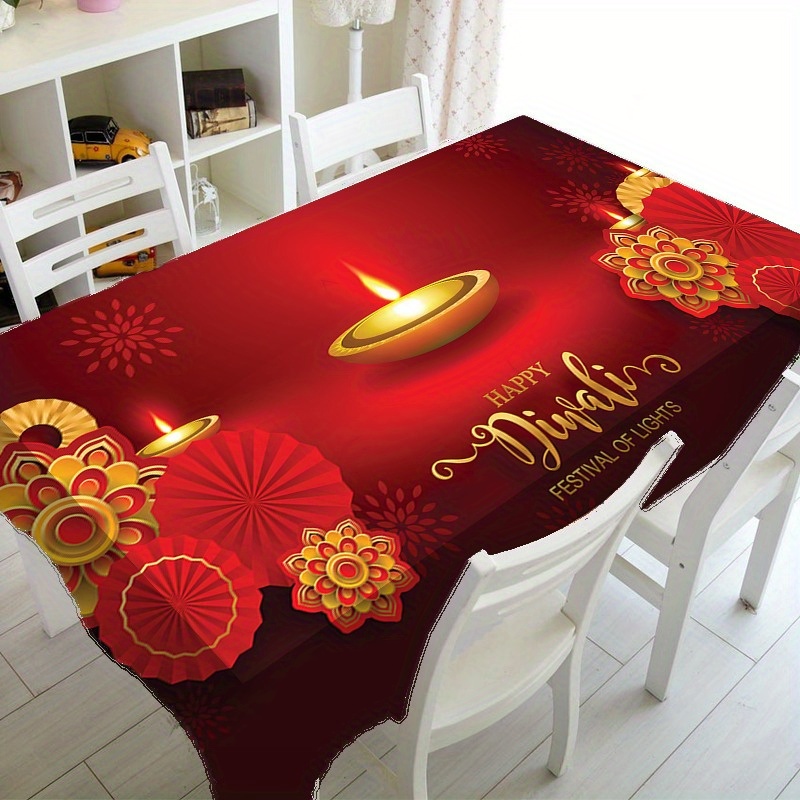 

Golden & Crystal Pattern Tablecloth - Diwali Celebrations, Polyester, Rectangular, Machine-woven