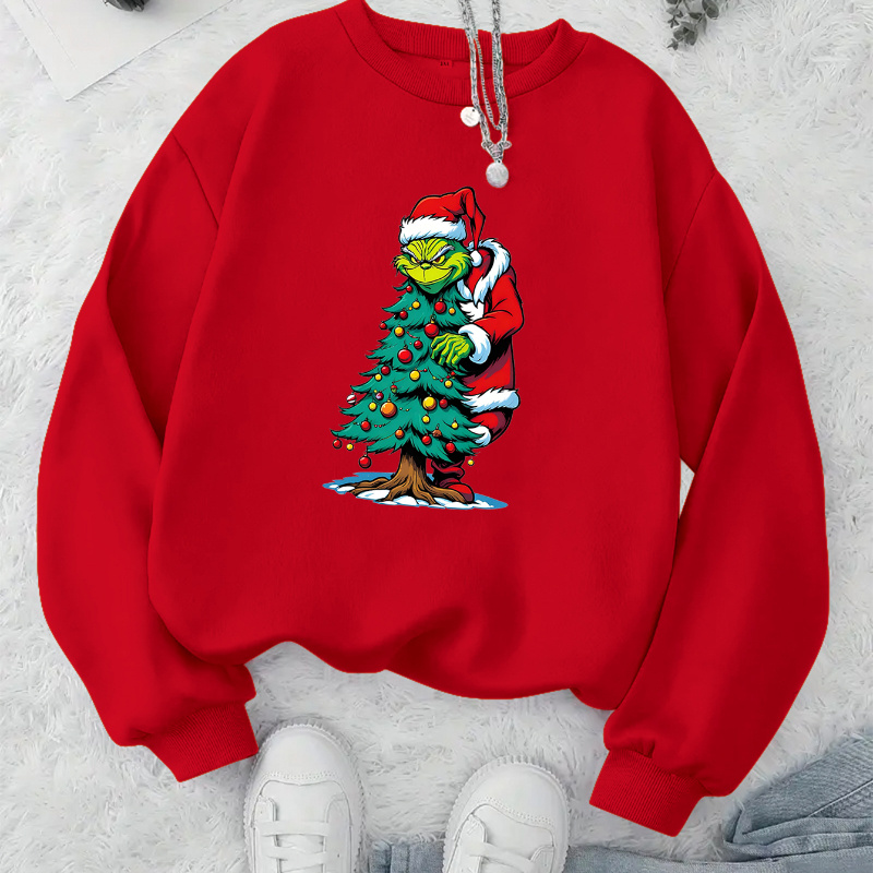 

Christmas Tree Sweatshirt, Crew Neck Casual Sweatshirt For Winter & Fall, Women's Clothing
