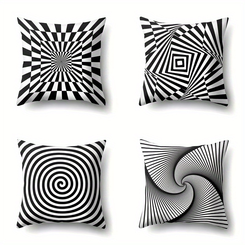 

4pcs Taie d'Oreiller à Motif Géométrique à Rayures Simple Face en Suédée pour Chambre à Coucher, Canapé, Décoration de Coussin