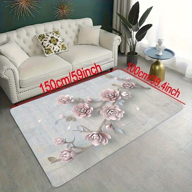 

1pc 3d Floral Print Area Rug, 1.1cm Non-slip Kitchen Mat, Polyester Fiber, Machine Washable, For Living Room, Hallway, Balcony, Home Decor, 59x39.4 Inches