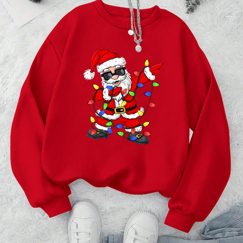 

Christmas Santa Claus Sweatshirt, Crew Neck Casual Sweatshirt For Winter & Fall, Women's Clothing