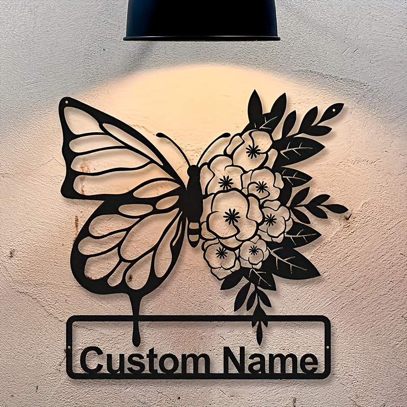 custom black   floral metal   personalized name sign for home decor animal theme details 0