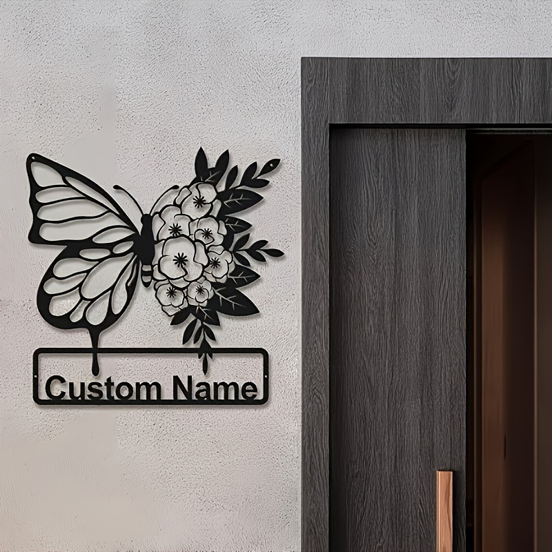 custom black   floral metal   personalized name sign for home decor animal theme details 1