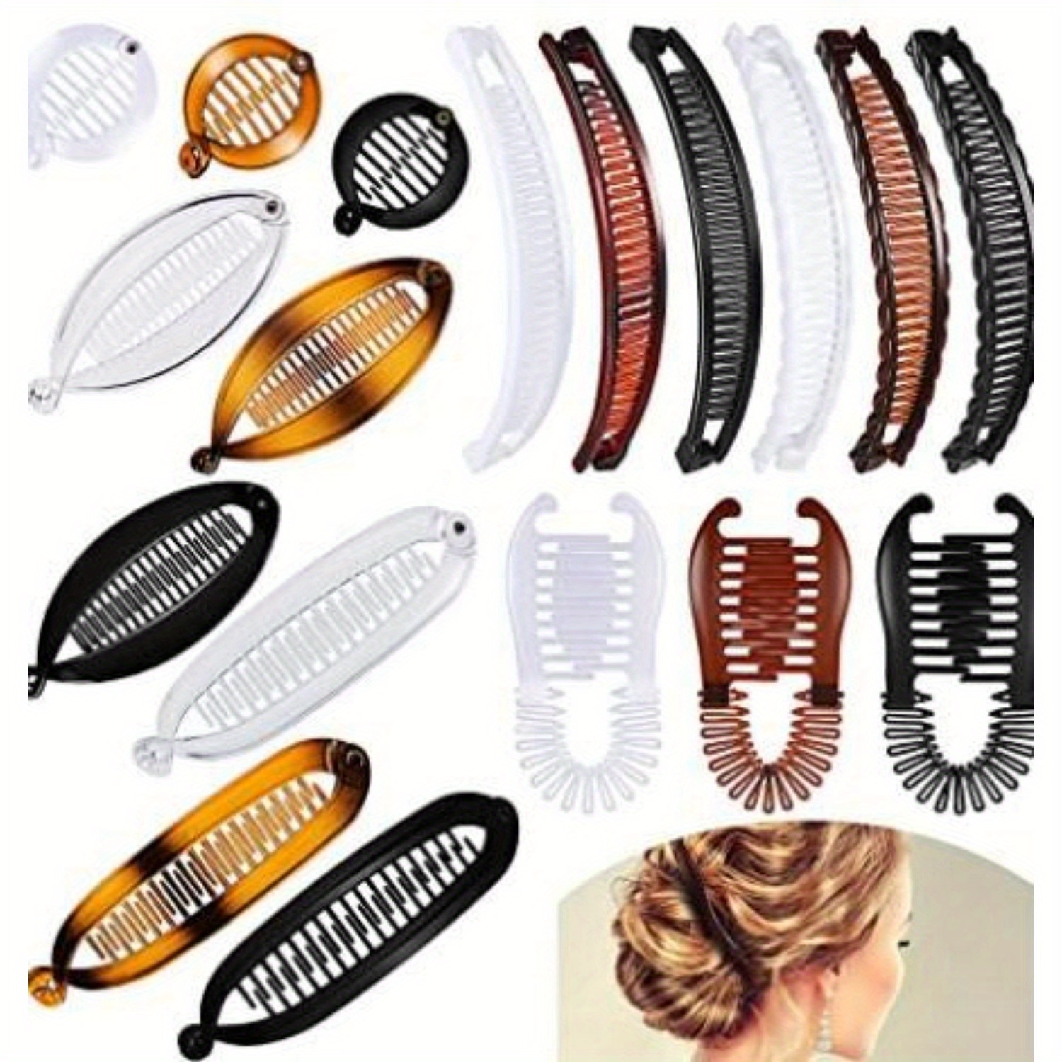 

18 Pieces Banana Clips, Comb, Stylish Hair Accessory, Banana Hair Clips, Ponytail Hair Holder For Women, 6 Styles, , , Set Includes Banana And Fish Clips