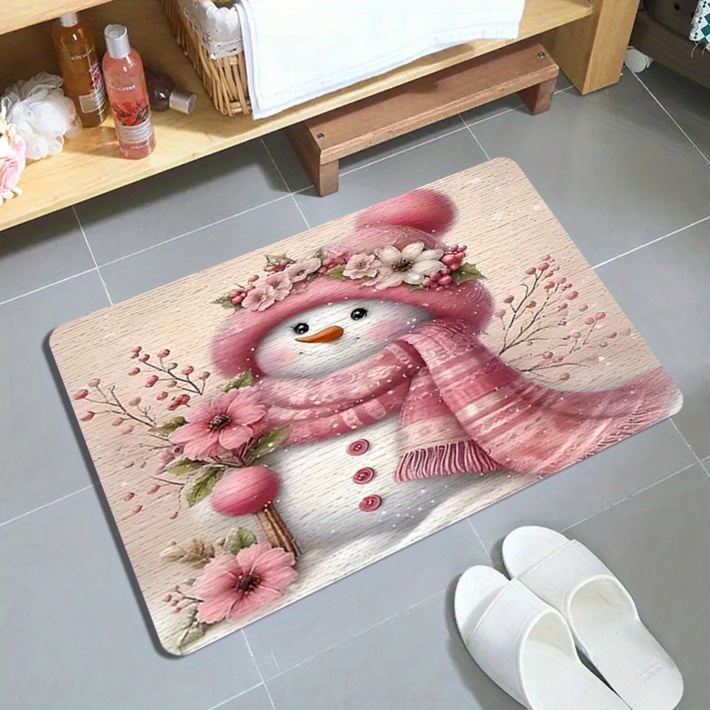 

Cozy Pink Flannel Christmas Carpet With Cute Snowman Design - & Machine Washable, Bedroom, Hallway, Kitchen & Winter Decor