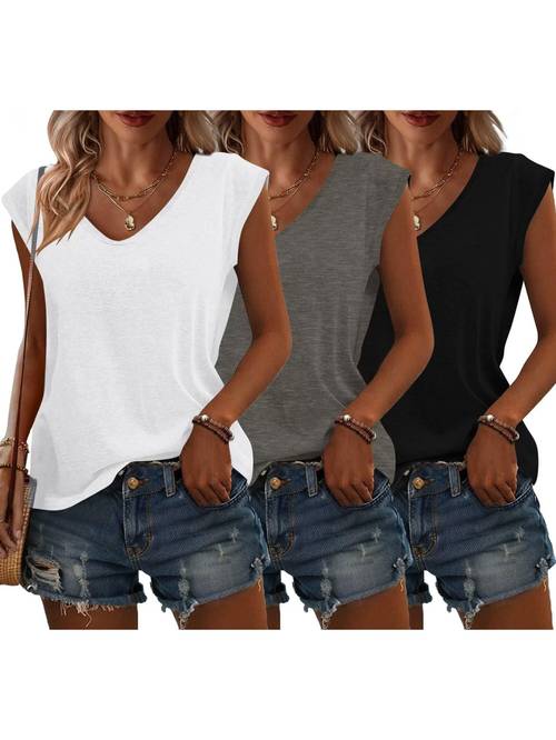3 pack womens cap sleeve tank tops u neck spring summer t shirts casual loose fit shirts 2025 fashion clothes