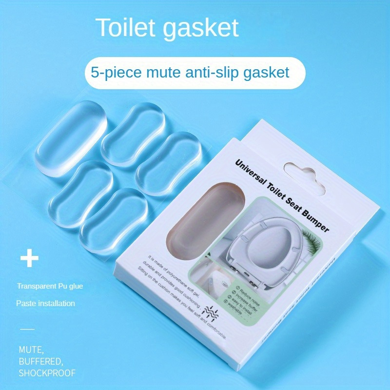 

5pcs/box, Universal Toilet Seat Bumper Set - Anti-slip Mute Silicone Gaskets For Shockproof Lid Impact Protection, With Transparent Glue Included, Plastic Material For Long-