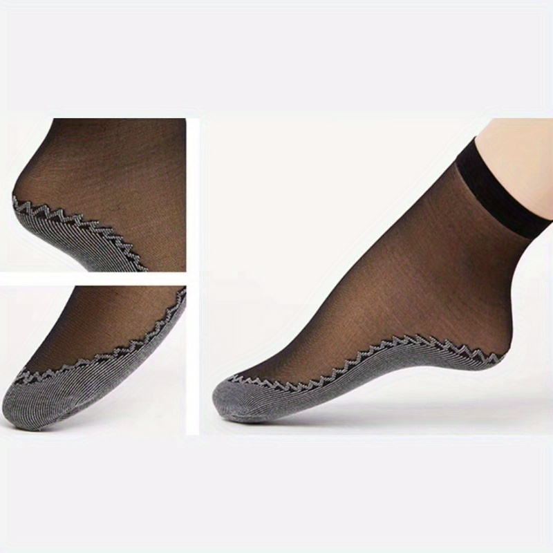 4 Pairs Women'S Sheer Ankle Socks, Non-Slip Transparent Toe Protector, Breathable Nylon, Knit Fabric, Polyamide 85%, Elastane 15%, Solid Color, Hand Wash - 100 g/m?