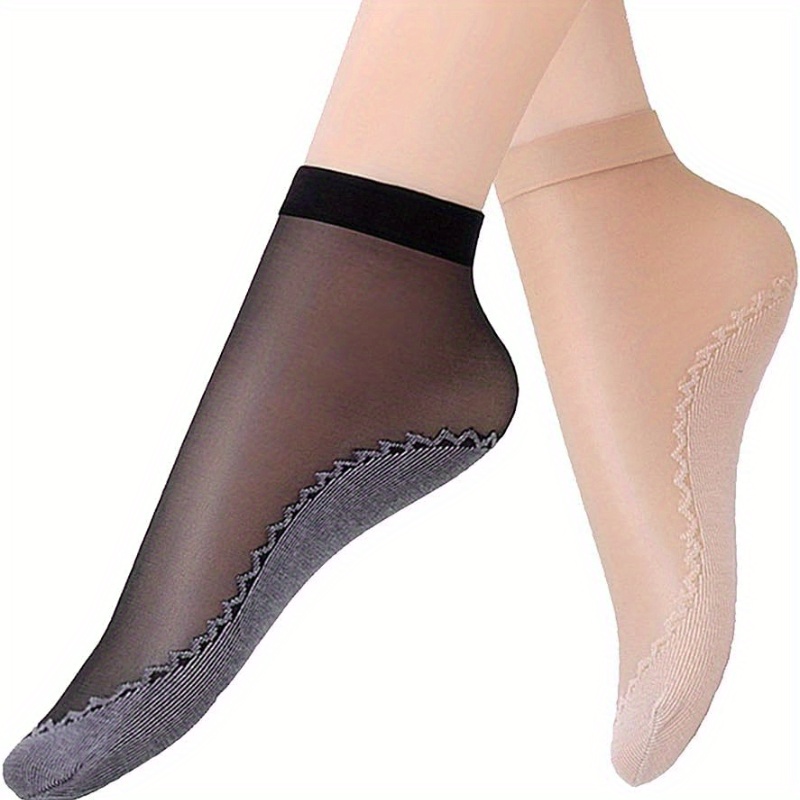 4 Pairs Women'S Sheer Ankle Socks, Non-Slip Transparent Toe Protector, Breathable Nylon, Knit Fabric, Polyamide 85%, Elastane 15%, Solid Color, Hand Wash - 100 g/m?