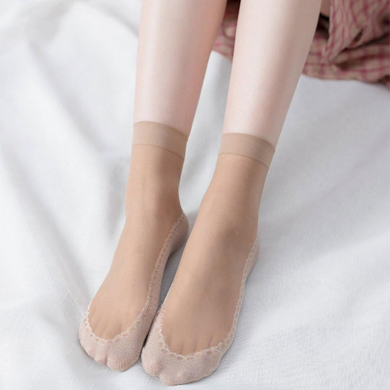 4 Pairs Women'S Sheer Ankle Socks, Non-Slip Transparent Toe Protector, Breathable Nylon, Knit Fabric, Polyamide 85%, Elastane 15%, Solid Color, Hand Wash - 100 g/m?