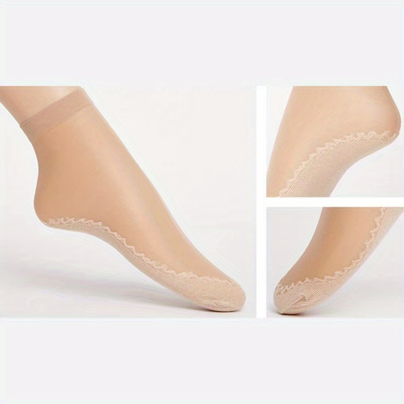 4 Pairs Women'S Sheer Ankle Socks, Non-Slip Transparent Toe Protector, Breathable Nylon, Knit Fabric, Polyamide 85%, Elastane 15%, Solid Color, Hand Wash - 100 g/m?