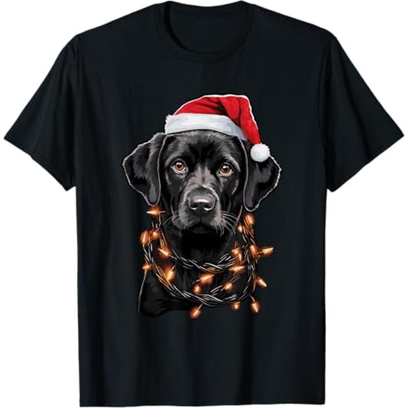 

Christmas Lights Santa Hat Pajama T-shirt, 100% Cotton, Thanksgiving Christmas Gift For Men Women , S-xxxl, Black