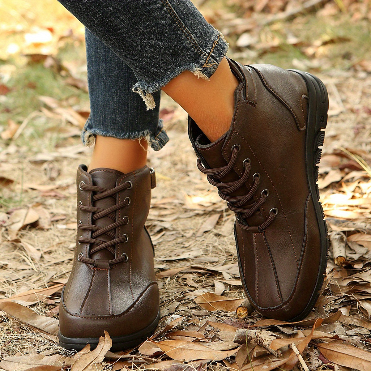 Toe Lace Brown Tie Up Heels Toe Womens Brown Leather Tie