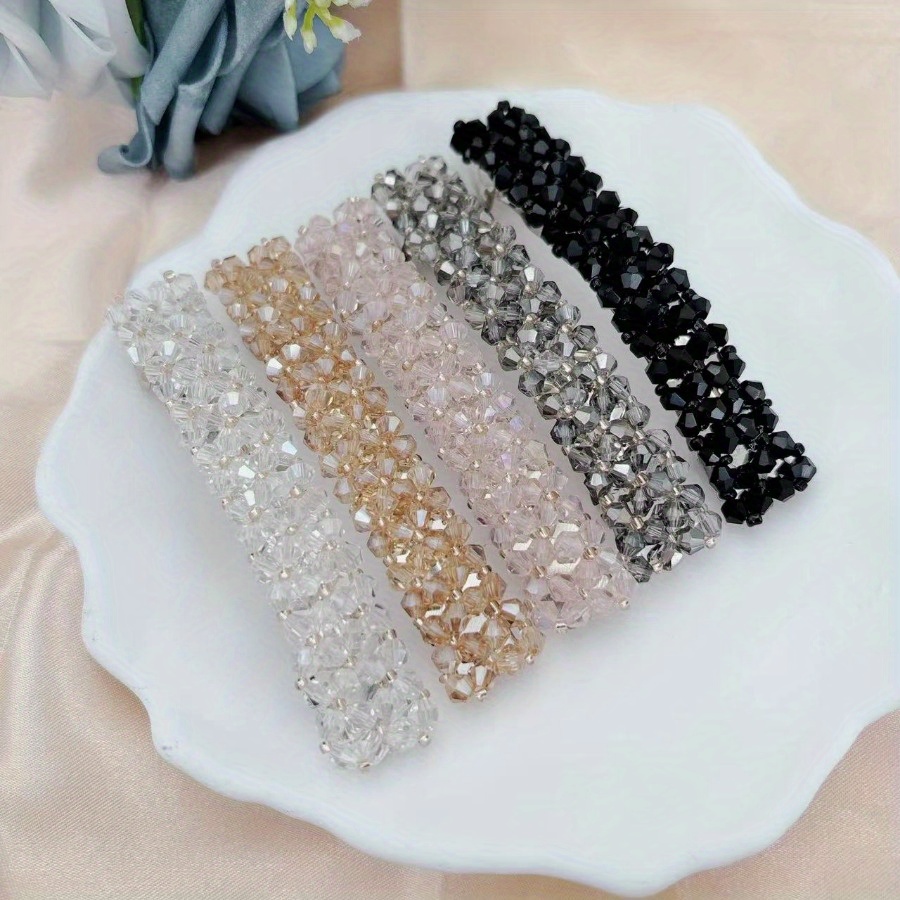 TEMU 5pcs Elegant Handmade Clips, Fashionable Beaded Hair Accessories For Women, Stylish Non-feather Hair Barrettes Set