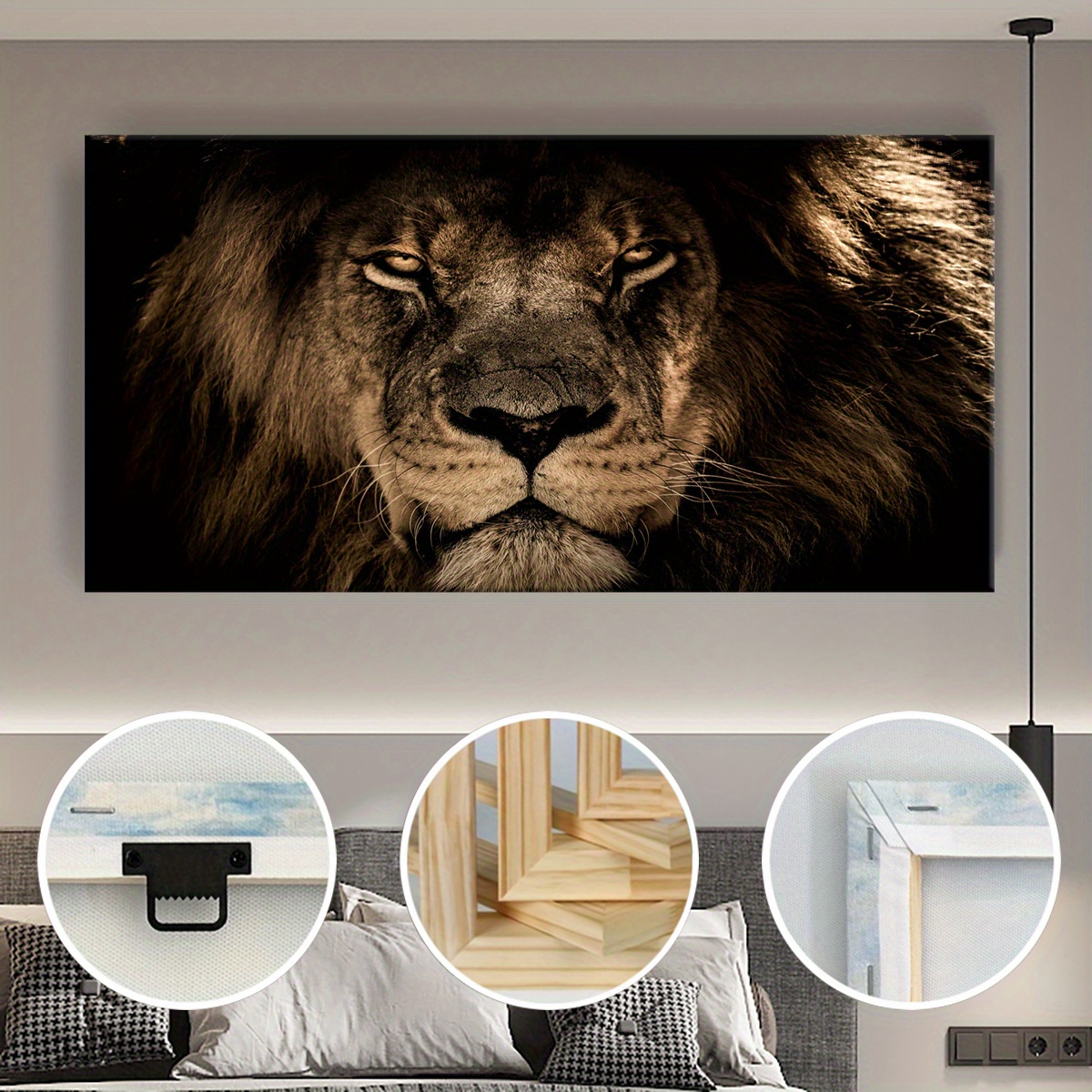 1 stuks Houten Canvas met Frame | Kunststijl, Dierlijke Mannenleeuw