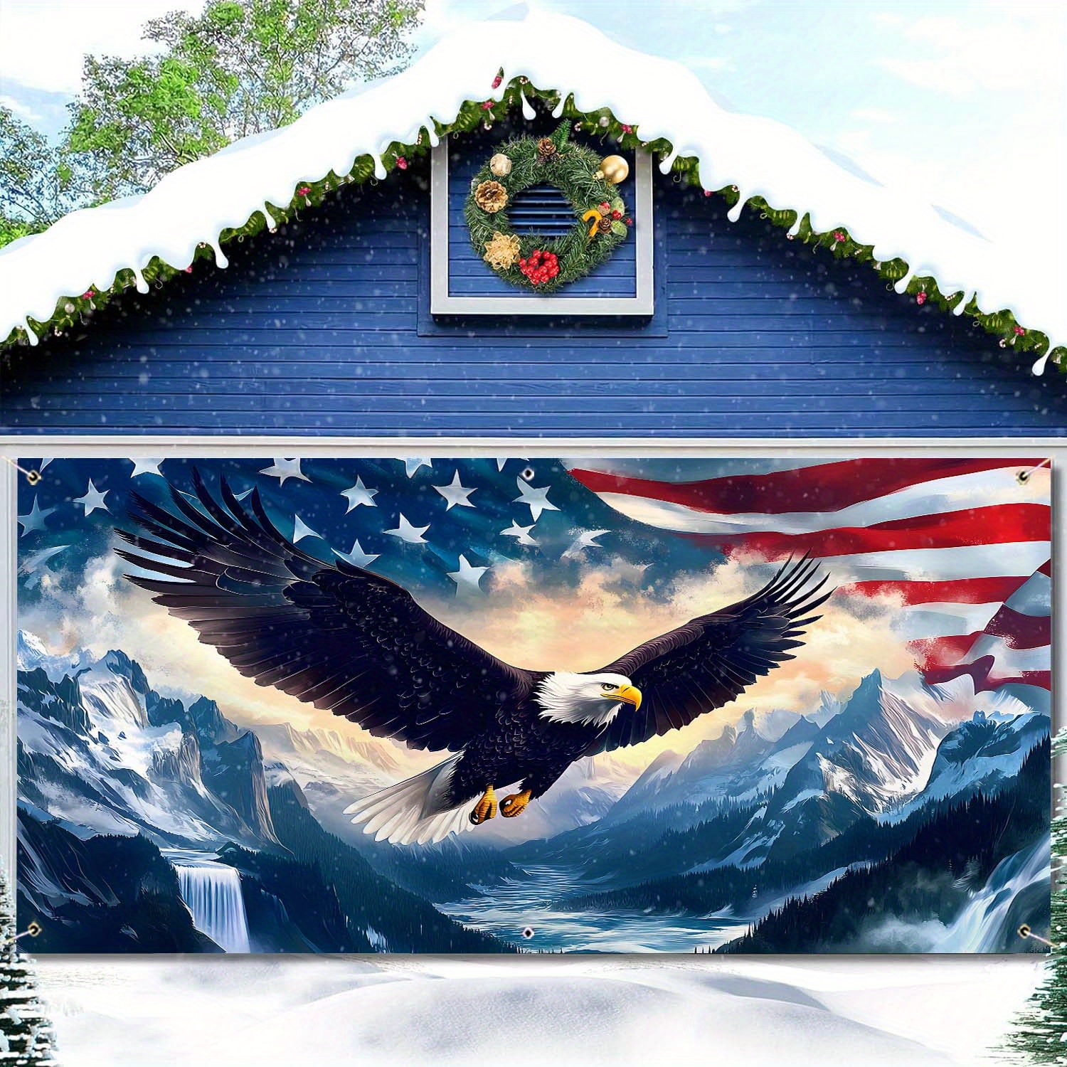 

1pc Patriotic Eagle American Flag Garage Door Banner - Outdoor Decoration, Fabric Door Cover, Festival Party Decor, No Battery Required, Weatherproof Material