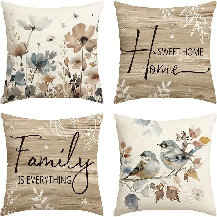 

Set Of 4 Vintage-inspired Throw Pillow Covers - Poppy & Design, With Zipper Closure - Ideal For Living Room Sofa Decor