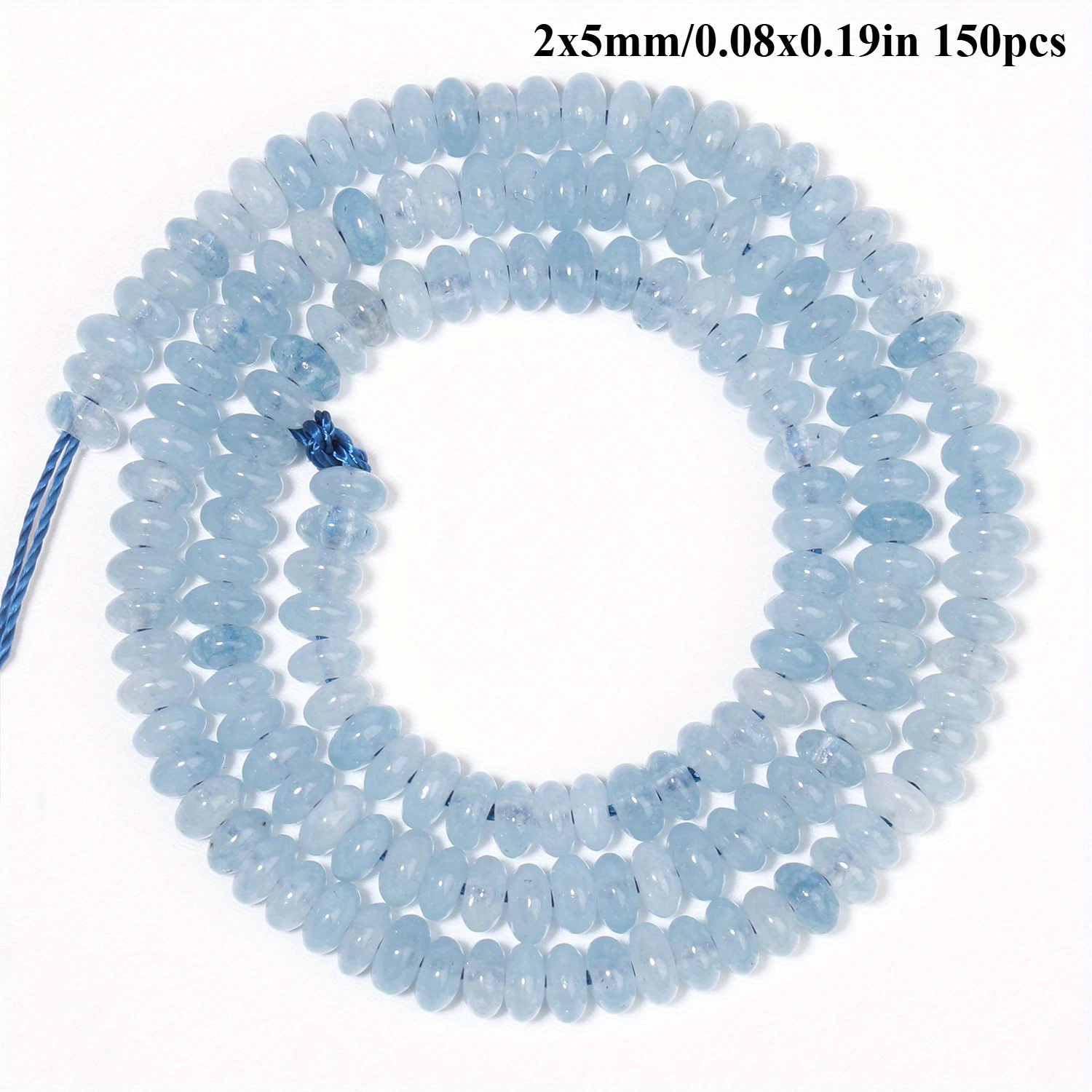 15'' Loose Spacer Beads Made Of Natural Stone Rondelle In Blue Aquamarine, Perfect For Jewelry Projects Like Bracelets And Earrings