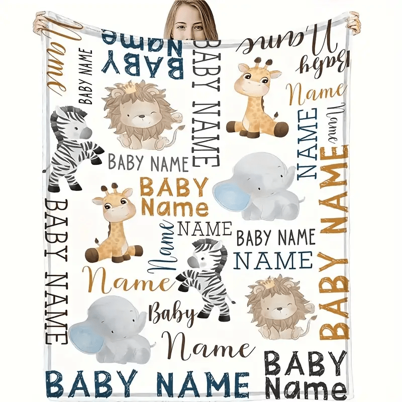 

Custom Name Animal Print Flannel Blanket - Soft, Warm & Personalized For Couch, Bed, Travel, Camping, Living Room, Office - Machine Washable, ,