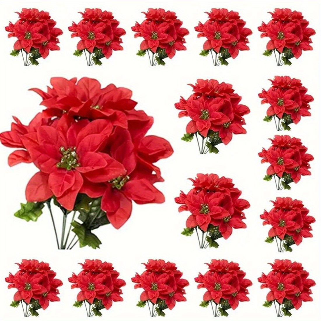 

2-pack Faux Poinsettia Bushes, 7-stem Plastic Artificial Flowers For Home Decor, No Battery Required, Festival & Decoration For Rooms - Ideal For Christmas, , Easter, Hanukkah & Thanksgiving