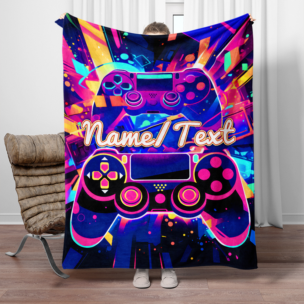 

Custom Gamer-themed Soft Flannel Throw Blanket - Lightweight, For Couch, Bed, Travel, And Camping - Personalized Name Option