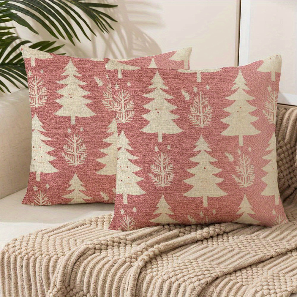 

Set Of Christmas Tree Throw Pillow Covers - 100% Polyester Short Plush Decorative Cushion Cases For Sofa, Living Room, Outdoor - Contemporary Woven Design With Zipper Closure, Machine Washable