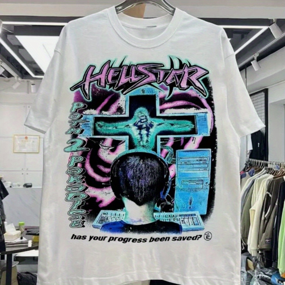 

men' Cotton T-shirt With Retro Graphic - Unisex Style