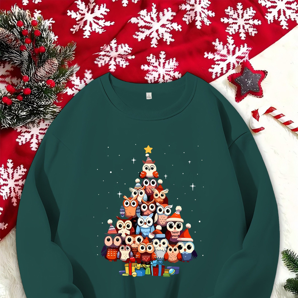

Christmas Sweatshirt For Women - Casual Polyester Knit Fabric, Round Neck, Holiday Pullover With Print