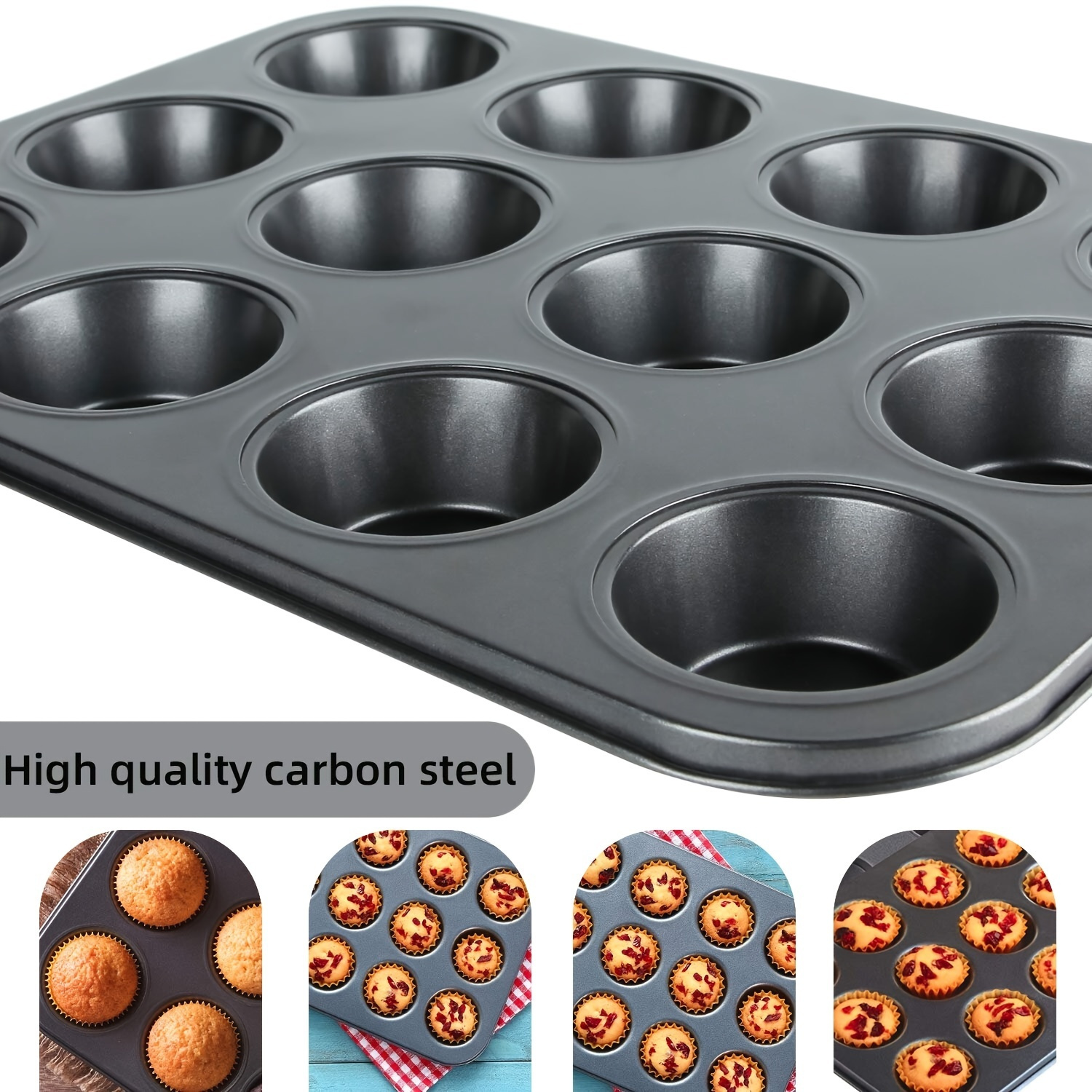 

12-cup Carbon Steel Muffin Pan - Nonstick Bakeware For Cupcakes, Brownies, And Muffins - Oven Safe Rectangular Muffin Tin For Birthday Celebrations