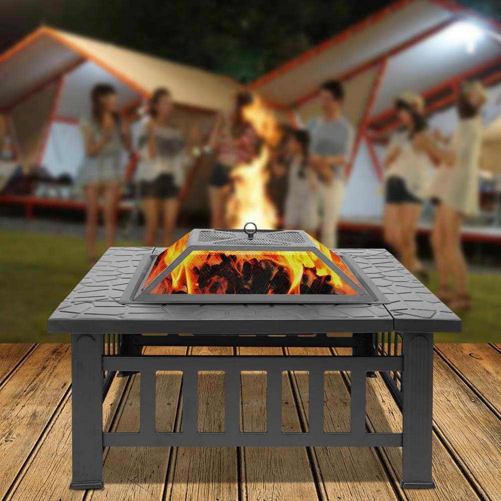 

32" Square Metal Fire Pit With Removable Lid – And Stylish For Outdoor Patios And Gardens, Backyard Entertaining And A Warm