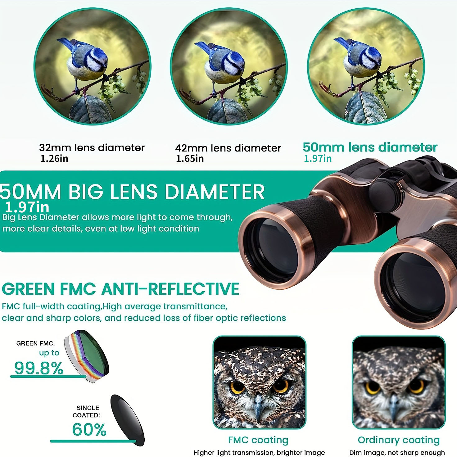   10x50 hd professional binoculars compact long range outdoor telescope with   prism fmc coating ideal for hiking camping bird watching football games   rubber non waterproof black details 3