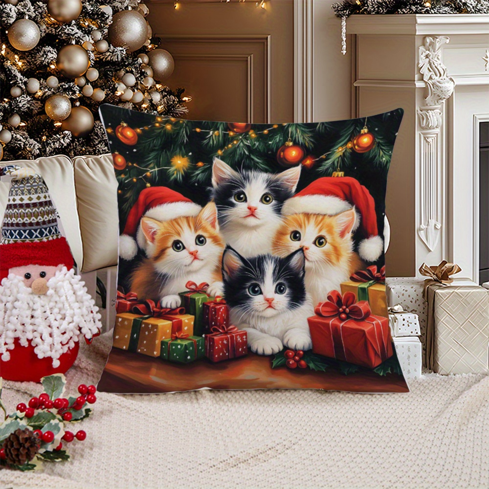 

Christmas Cat Pattern Throw Pillow Cover By Suige Home, Soft Knit Polyester, Contemporary Single-side Print, Machine Washable, Fits Room Types - 17.7" And 19.7" Sizes, Cover Only