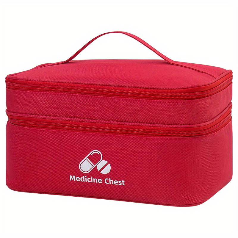 

Portable Medicine Chest Organizer Bag, 1-pack Polyester First-aid Storage Case With Multiple Compartments, Red