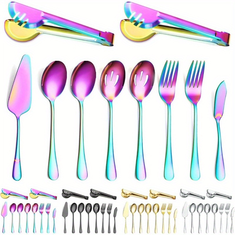 

10pcs Set , Steel Utensils 2 , 2 Slotted , 2 Forks, 1 , 1 Knife Spreaders, 2 Tongs, Dishwasher Safe