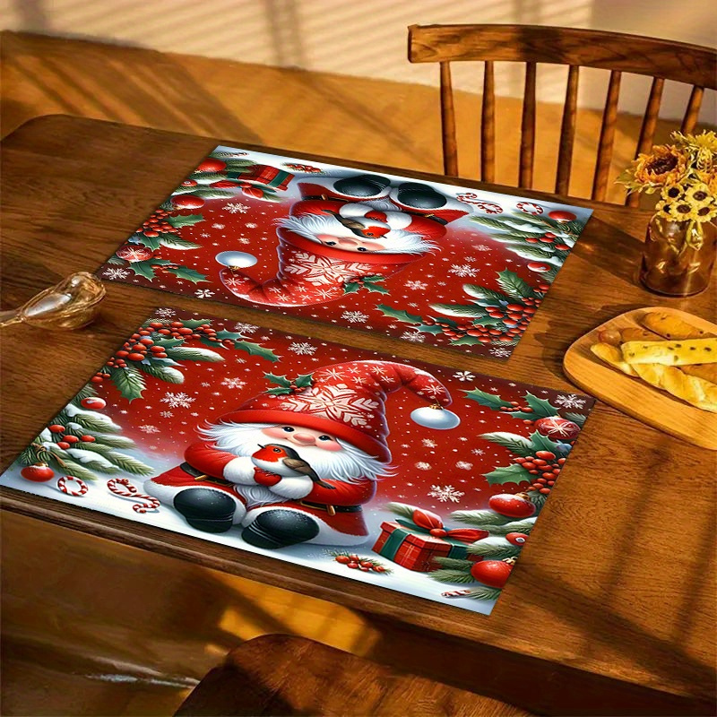 

Christmas Holiday Placemats Set 1/4/6/8/12pcs - Heat Resistant, Machine Washable Polyester Table Mats - Rectangular, Woven Fabric Placemats For Home, Hotel, Banquet, And Christmas Decorations