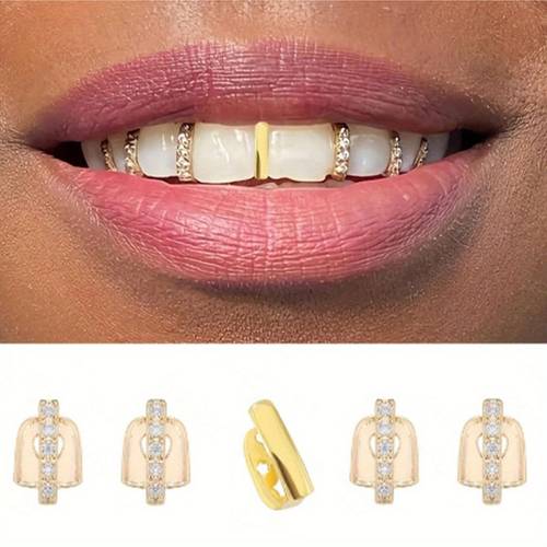 vertical copper mosaic synthetic zirconia tooth grille braces accessories unisex halloween costumes
