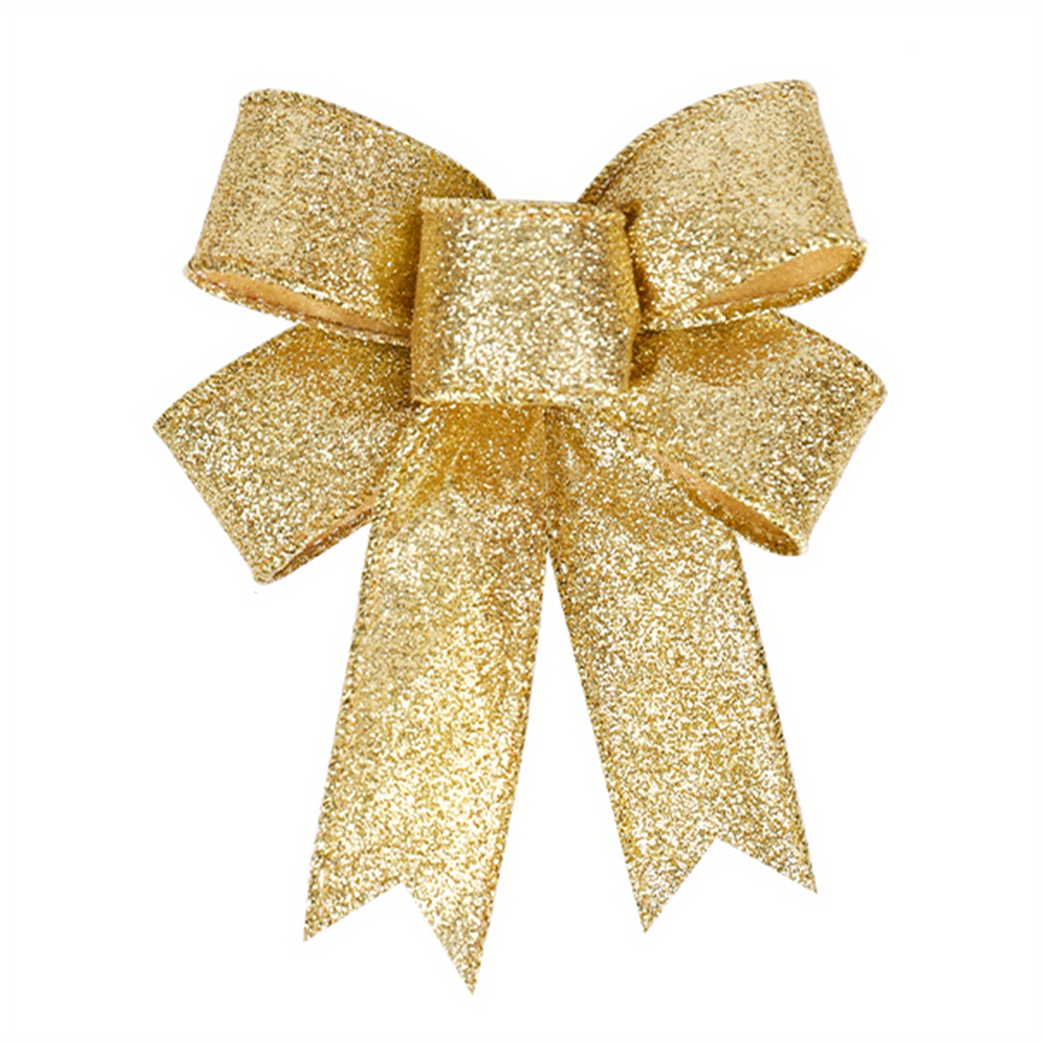 

8pcs Golden Glitter Ribbon Bows, 4x4.7inch, Christmas Bells Hanging Ornaments, Festive Mini Bowknots, Polyester Fabric, No Power Needed, For Home & Kitchen Holiday Decor