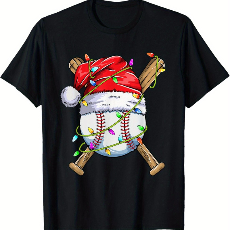 

Youth Santa Sports Design Christmas Baseball Player T-shirt Tops Short Sleeve, Teenager Short Sleeve Tee, Tee, Birthday Gift To Teens