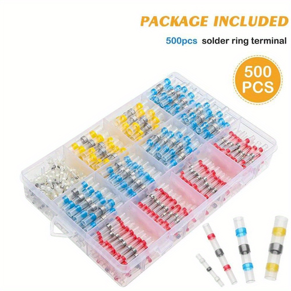 

Kit de Connecteurs Thermorétractables 500pcs - Tubes de Manchon de Soudure Étanches pour Câblage Électrique, Bornes d'Épissure de Fil de Cuivre Isolées