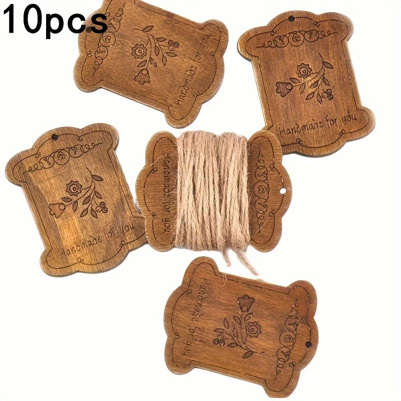 10pcs Wooden Yarn Bobbins With Engraved Patterns, Sewing Diy Supplies Thread Winders - Handmade Craft Tool, Brown, Electricity-free, No Battery Needed