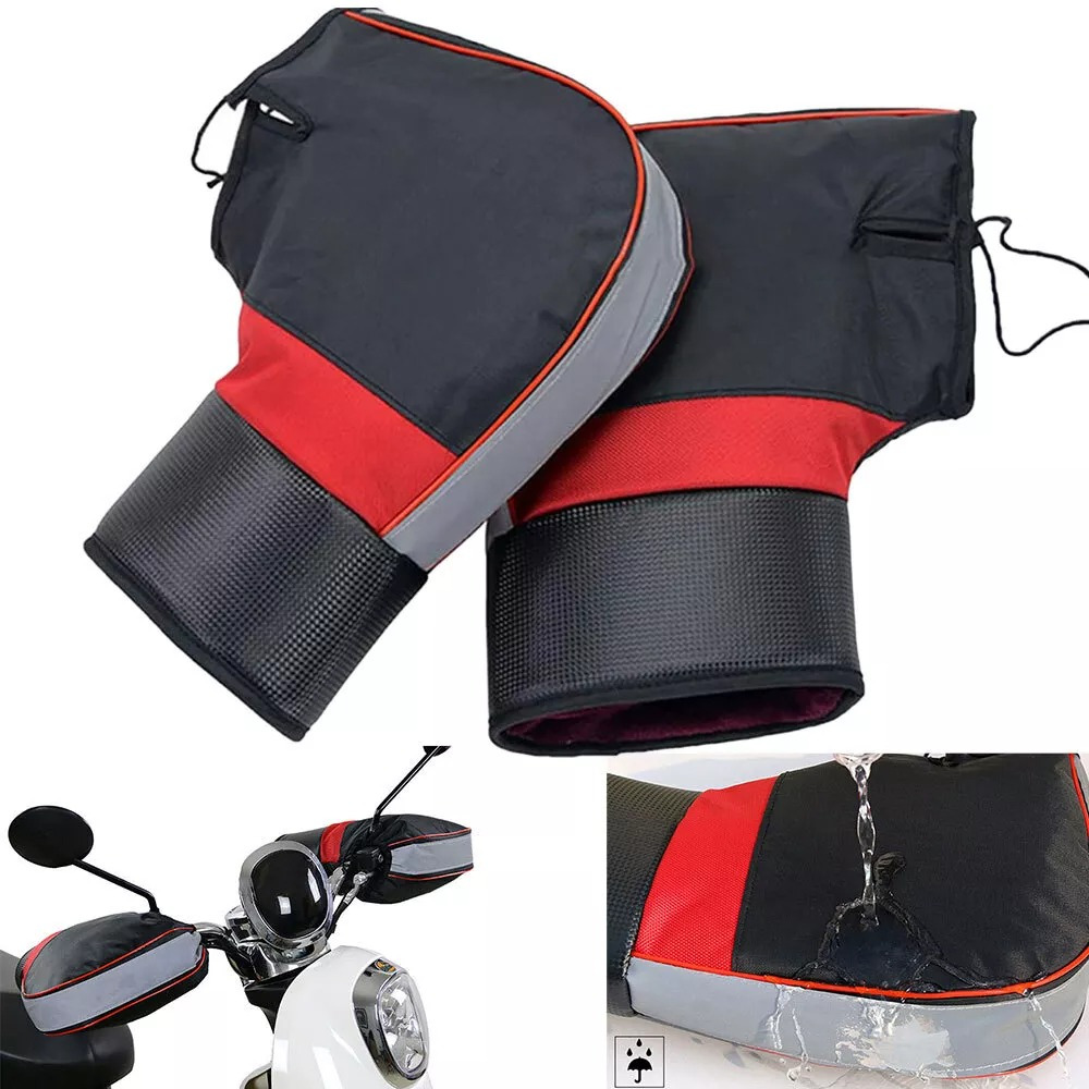 

1set Thickened Motorcycle Gloves High Quality Waterproof Cold Protection Scooter Warm Handle Muffs With Reflective Strips Electric Hand Gloves Outdoors