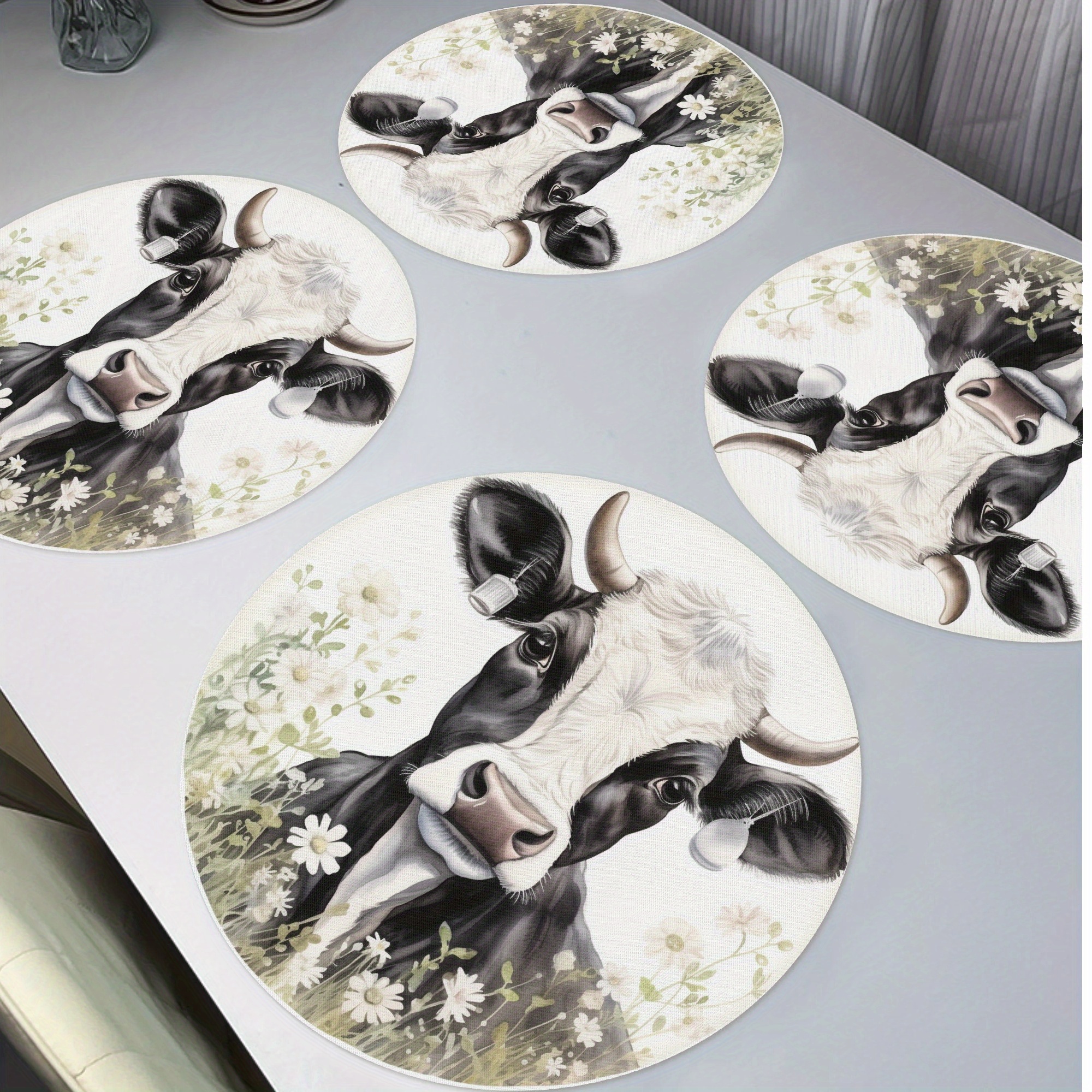 

4pcs Placemats, Cow Washable Placemat, Kitchen Dining Desktop Decor, 15in, For Home Dinning Room And Restaurant, Home Supplies