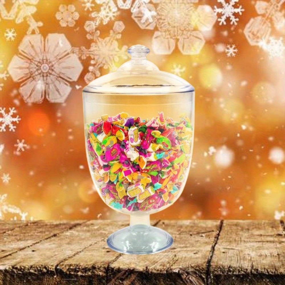 

Clear Plastic Candy Container With Lid, 1 Piece, Displaying Candies And Other Treats At Any Party, Wide Opening For Easy , Easy To Clean, Reusable, 6.25" X 6.25" X 11.75